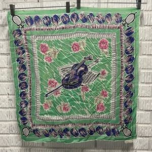 Vintage 1950s Musical Music Violin Drums Silk Hand Rolled Scarf mid century